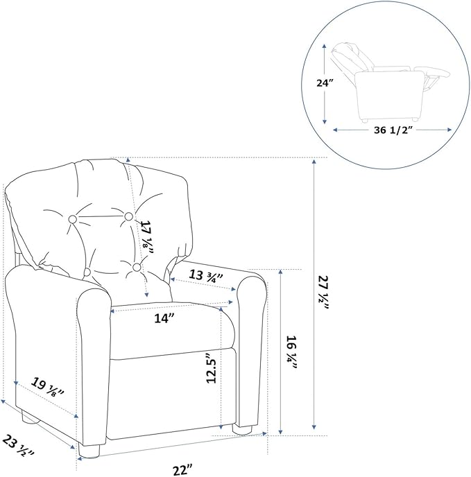 The Crew Furniture Traditional Kids Recliner, Toddler Ages 1-5 Years, Pu Faux Leather, Blue