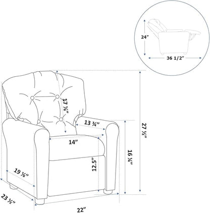 The Crew Furniture Traditional Kids Recliner, Toddler Ages 1-5 Years, Pu Faux Leather, Blue