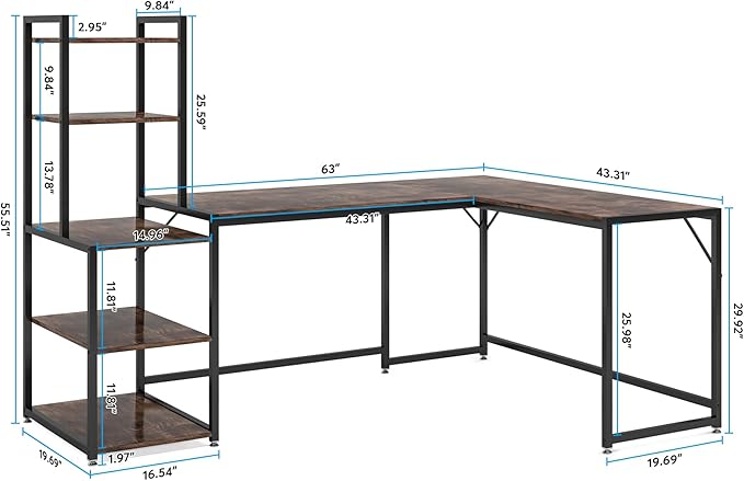 79 Inch Reversible L-Shaped Desk, Large Corner Computer Desk with 5 Tier Storage Shelves