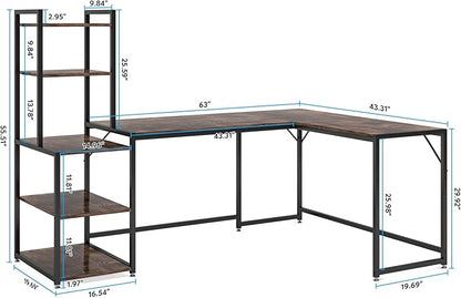 79 Inch Reversible L-Shaped Desk, Large Corner Computer Desk with 5 Tier Storage Shelves