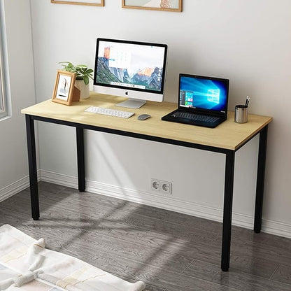 SogesGame Teak Home Office Desk, 55 inch Modern Simple Computer Desk，Writing Study Corner Desk Laptop Table, Easy to Assemble