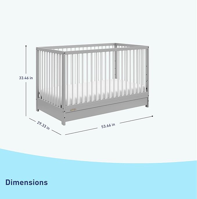 Graco Teddi 5-in-1 Convertible Crib with Drawer (Pebble Gray with White) – GREENGUARD Gold Certified, Crib with Drawer Combo, Full-Size Nursery Storage Drawer, Converts to Toddler Bed