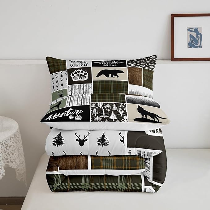 Camper Adventure Kids Comforter Set King Size,Deer Antlers Bear Paws Rustic Farmhouse Bedding Set for Boys Girls Adults Room Decor,Atzec Arrows Boho Down Comforter,Camo Duvet Insert,2 Pillowcases