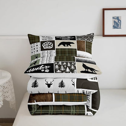 Camper Adventure Kids Comforter Set Full Size,Deer Antlers Bear Paws Rustic Farmhouse Bedding Set for Boys Girls Adults Room Decor,Atzec Arrows Boho Down Comforter,Camo Duvet Insert,2 Pillowcases
