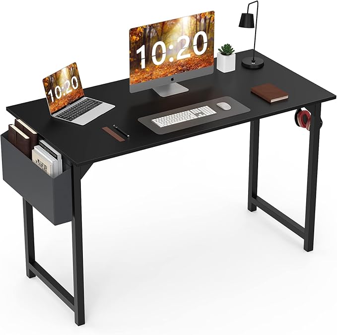 Computer Desk Home Office Desk 47 Inch Writing Desks Small Space Desk Study Table Modern Simple Style Work Table Student Desk PC Table with Storage Bag Headphone Hook Metal Frame for Home, Bedroom