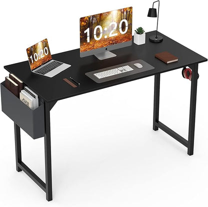 Computer Desk Home Office Desk 47 Inch Writing Desks Small Space Desk Study Table Modern Simple Style Work Table Student Desk PC Table with Storage Bag Headphone Hook Metal Frame for Home, Bedroom
