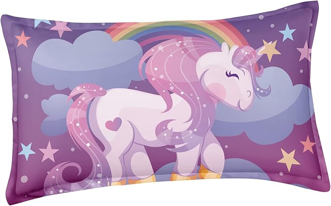 Unicorn Twin Bedding Sets for Girls Kids Comforter Set Twin Size with 2 Pillowcases Purple Rainbow Glittering Unicorn Room Decor for Girls Bedroom Ultra Soft Machine Washable Toddler Bed Set