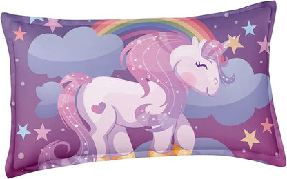 Unicorn Twin Bedding Sets for Girls Kids Comforter Set Twin Size with 2 Pillowcases Purple Rainbow Glittering Unicorn Room Decor for Girls Bedroom Ultra Soft Machine Washable Toddler Bed Set