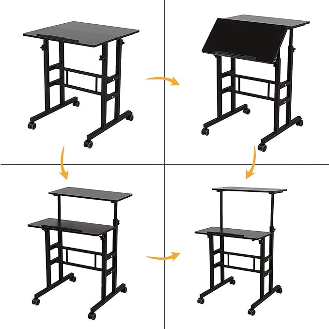 soges 23.6inches Height Adjustable Desk Laptop Desk on The Wheels, Rolling Stand Up Desk Computer Desk Adjustable Standing Desk Sit and Stand Desk Portable Laptop Table, Black