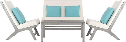 Safavieh PAT7044B Collection Chaston Wash and White and Light Blue 4 Pc Living Accent Pillows Outdoor Set, Grey/Beige Soild