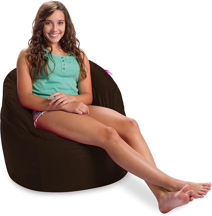 Posh Creations Structured Comfy Bean Bag Chair for Gaming, Reading, and Watching TV, Sonoma Lounge, Microsuede - Chocolate