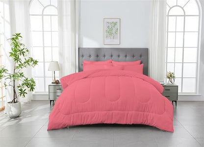 3 Piece Solid Color All Season Bedding Comforter Set Microfiber Soft Lightweight Bedding Set for Kids Teens Adults Room Decor with 1 Comforter and 2 Pillowcases Queen