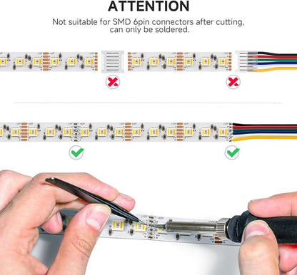 BTF-LIGHTING RGBCCT 5 Colors in 1 LED Tape Lights 5050SMD RGBWW RGB+Dimmable Color Temperature 2700K-6500K 16.4ft 96LED/m 480LED IP30 DC12V White PCB for Home Decoration(No Adapter or Controller)