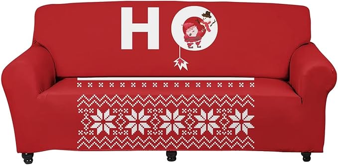 FKELYI Hohoho Santa Claus Snowman Print Super Stretch Sofa Slipcover Christmas Winter Holiday Decor Non Slip Couch Cover Washable Furniture Protector-XL
