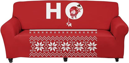 FKELYI Hohoho Santa Claus Snowman Print Super Stretch Sofa Slipcover Christmas Winter Holiday Decor Non Slip Couch Cover Washable Furniture Protector-M