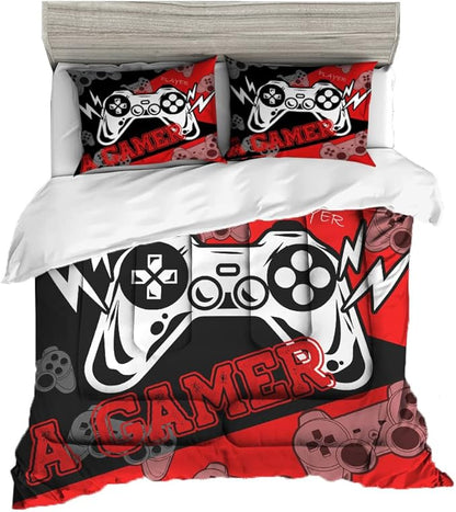 Sunnycitron Gaming Comforter Set for Boys Gamer Bedding Full Size Gamer Comforter Boys Teen Gamepad Game Bedding Kid's Comforter Set 1 Comforter with 2 Pillowcases
