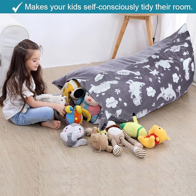 Stuffed Animal Storage Bean Bag Chair Cover | 53" Extra Large Beanbag for Kids and Adults, Plush Toys Holder and Organizer for Boys and Girls | Premium Velvet - Soft & Comfortable (Dinosaurs)