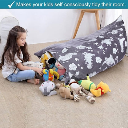 Stuffed Animal Storage Bean Bag Chair Cover | 53" Extra Large Beanbag for Kids and Adults, Plush Toys Holder and Organizer for Boys and Girls | Premium Velvet - Soft & Comfortable (Dinosaurs)