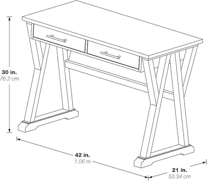 OSP Home Furnishings Jericho Rustic 42 Inch Writing Desk with 2 Drawers and Burnished Decorative Hardware, Antique White