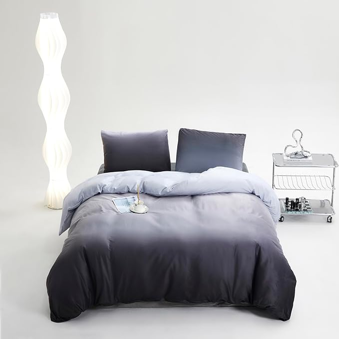 Wellboo Grey Gradient Comforter Sets Queen Silver Grey Velvet Bedding Comforters Modern Plain White and Dark Grey Flannel Quilts Farmhouse Abstract Art Gray Comforters Micromink Sherpa Fuzzy Plush Bed