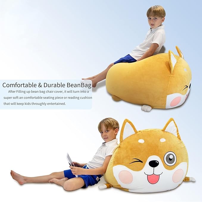 Shiba Inu Dog Stuffed Animal Storage for Children Room Decorations, Boys and Girls Bean Bag Chairs, Toys Organizers, Velvet Fabric Super Soft Large Size Cover Only