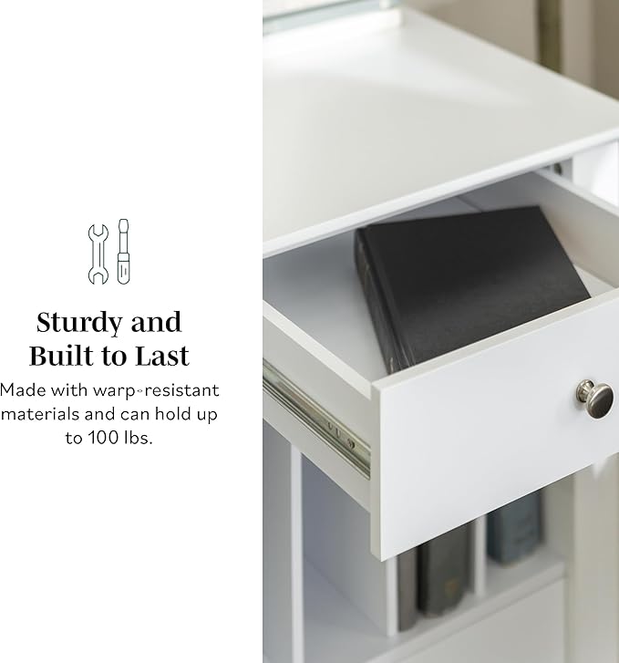 Walker Edison Modern Wood Computer Writing Desk Storage File Drawer Office Home Office Workstation Small, 48 Inch, White