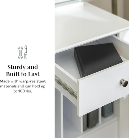 Walker Edison Modern Wood Computer Writing Desk Storage File Drawer Office Home Office Workstation Small, 48 Inch, White