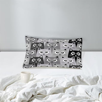 Cat Comforter Set Twin Size - 2Pcs Grey Cat Bedding Set for Boys Girls Teens Cute Animals Themed Bedding Set Warm Ultra Soft Cartoon Cat Quilt Cover with 1 Pillowcase for Kids Room Decor