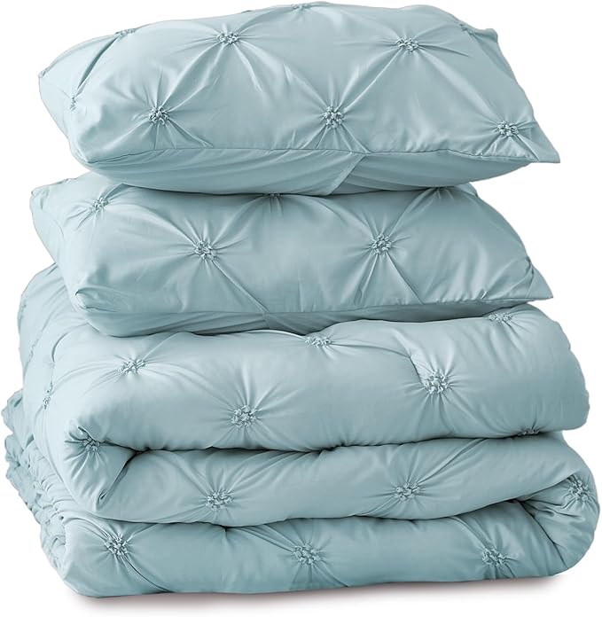 BEDELITE Light Blue Twin Comforter Set for Girls - 2 Peices Boho Pintuck Bedding Comforter Sets, Lightweight Soft & Warm Twin Bedding Sets with 1 Pillowcase for All Season