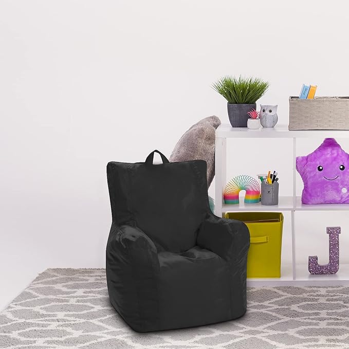 Posh Creations Bean Bag Structured Seat for Toddlers and Kids, Comfy Chair for Children, Pasadena, Black
