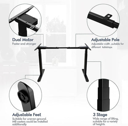 AIMEZ0 Dual Motor Sit Stand Desk Adjustable Electric Standing Desk Frame with LCD Touch Screen Adjustable Height 27.4-45.6 inches for Home & Office Table Black