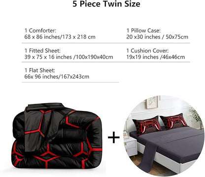 5 Pieces Gaming Bedding Set for Boys Gamer Comforter Set Twin Size,Game Controller Comforter for Boys Kids Teen 3D Gamepad Microfiber Bedding Sets 5 Pieces Bed in A Bag Sets-H50023,Twin