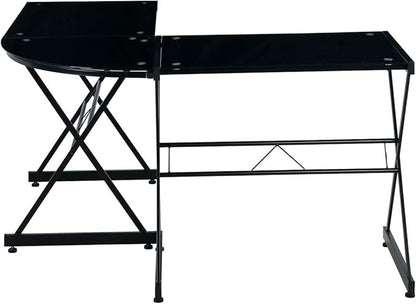 Techni Mobili RTA-3805L-BK L-Shaped Glass Computer Desk, Black, 51" D x 51" W x 29" H