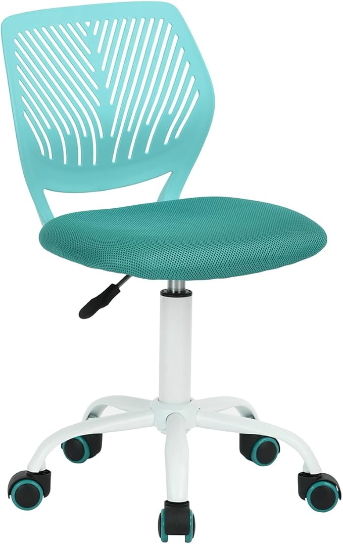 FurnitureR Desk Chair Small Study Chairs Armless for Child Kids Teens, Swivel Rolling Lightweight Task Chair with Wheels and Mesh Padded Cushion, Turquoise