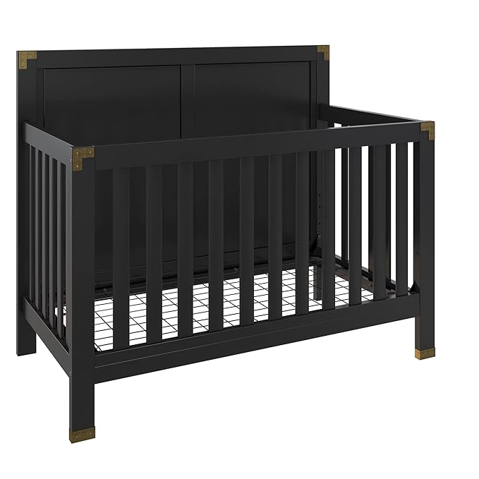 Baby Relax Miles 5-in-1 Convertible Crib, Solid Pine Wood, Black