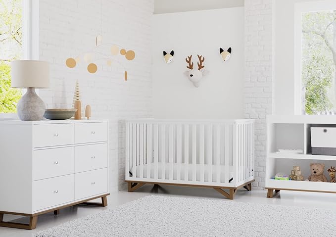 Storkcraft Santa Monica 5-in-1 Convertible Crib (White with Vintage Driftwood) – GREENGUARD Gold Certified, Modern Design, Two-Tone Baby Crib, Converts to Toddler Bed, Daybed and Full-Size Bed