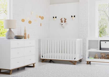 Storkcraft Santa Monica 5-in-1 Convertible Crib (White with Vintage Driftwood) – GREENGUARD Gold Certified, Modern Design, Two-Tone Baby Crib, Converts to Toddler Bed, Daybed and Full-Size Bed