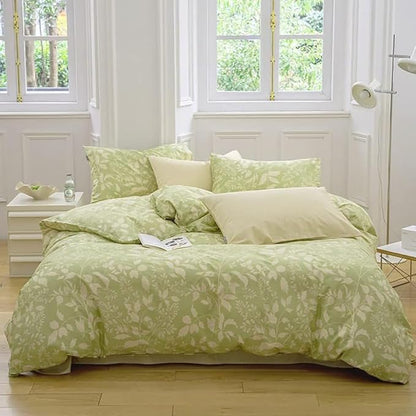 Green Botanical Comforter Set King Sage Green Floral Comforter Cotton Women Girls Matcha Green Floral Plant Quilts Garden Bohemian Sage Green Blanket Rustic Leaf Blossom King Bed Comforter