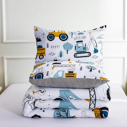 NTBED Construction Truck Full Comforter Set for Boys Kids Forest Vehicles Excavator Lightweight Microfiber Bedding Sets