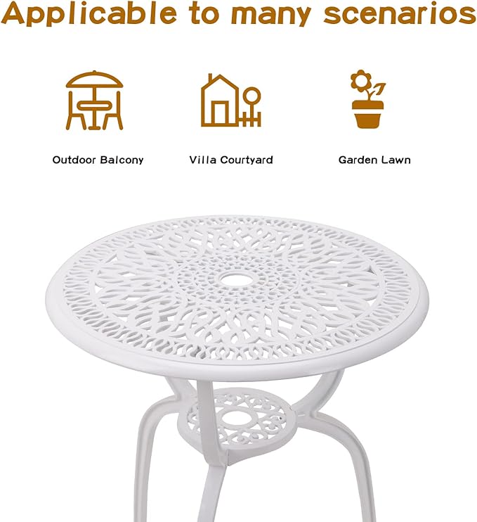 3-Piece Patio Bistro Furniture Set Cast-Aluminum Bistro Table Set for Lawn,Garden,Backyard