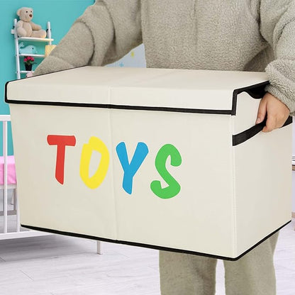VICTOR'S Kids Toy Box Chest - Extra Large Lightweight Collapsible Toy Storage Organizer Boxes Bins Baskets for Kids, Boys, Girls, Nursery Room, Playroom, Closet (Beige)