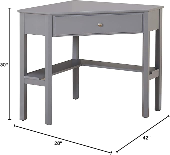 Target Marketing Systems Ellen Corner Desk Drawer and One Storage Shelf for Living Room, Bedroom, or Home Office, Small Computer Table, 42" W x 30" H, Gray