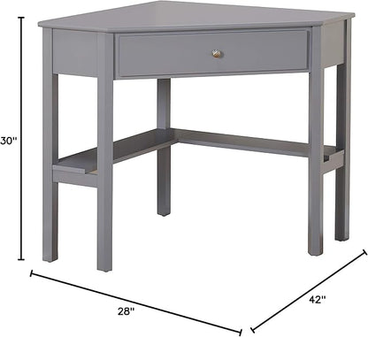 Target Marketing Systems Ellen Corner Desk Drawer and One Storage Shelf for Living Room, Bedroom, or Home Office, Small Computer Table, 42" W x 30" H, Gray