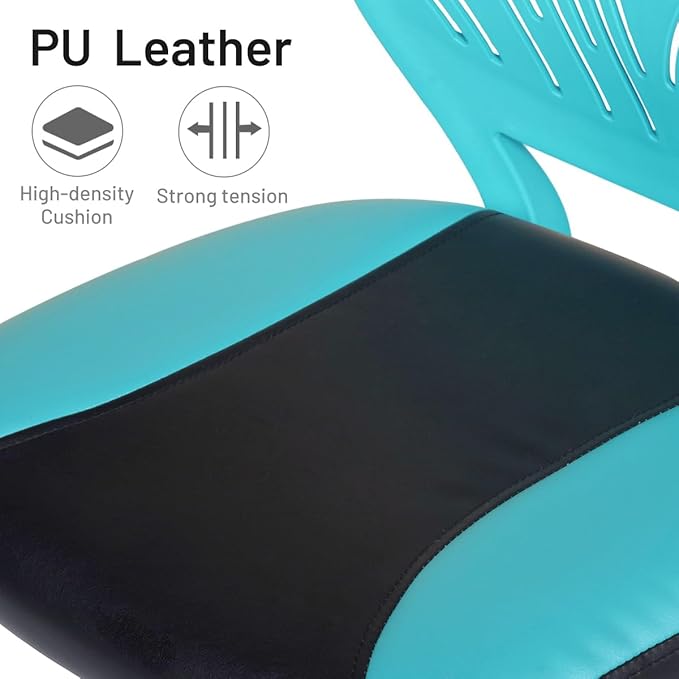 FurnitureR Desk Chair Small Study Chairs Armless for Child Kids Teens, Swivel Rolling Lightweight Task Chair with Wheels and Pu Leather Padded Cushion, Green/Black