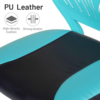 FurnitureR Desk Chair Small Study Chairs Armless for Child Kids Teens, Swivel Rolling Lightweight Task Chair with Wheels and Pu Leather Padded Cushion, Green/Black