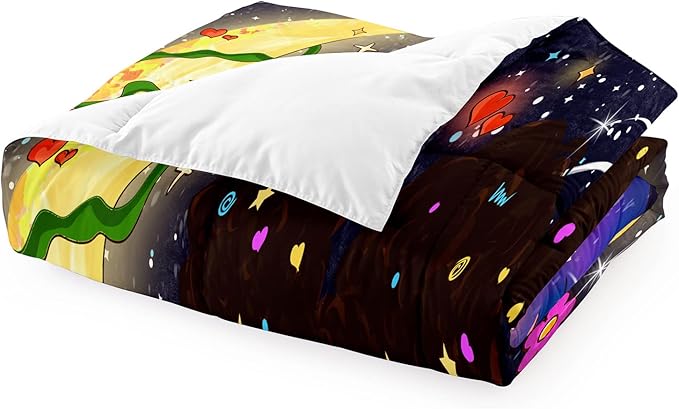 Black Girl Comforter Set Twin - 2Pcs Black Girl Twin Comforter Set for Girls, Twin Size Black Girls Bedding Set, Ultra Soft Breathable Starry Moon Prints Kids Comforter Set with 1 Pillowcase