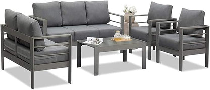 Wisteria Lane Aluminum Outdoor Patio Furniture Set, Modern Patio Conversation Sets, Outdoor Sectional Metal Sofa with 5 Inch Cushion and Coffee Table for Balcony, Garden, Dark Grey