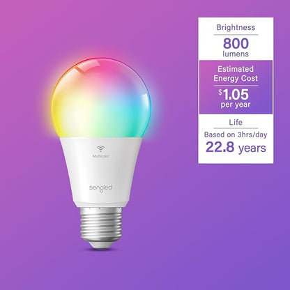 Sengled WiFi Color Changing Light Bulb, Alexa Smart Light Bulbs that Work with Alexa & Google Assistant, A19 RGB No Hub Required, 75 W Equivalent 800LM CRI>90, Set of 4