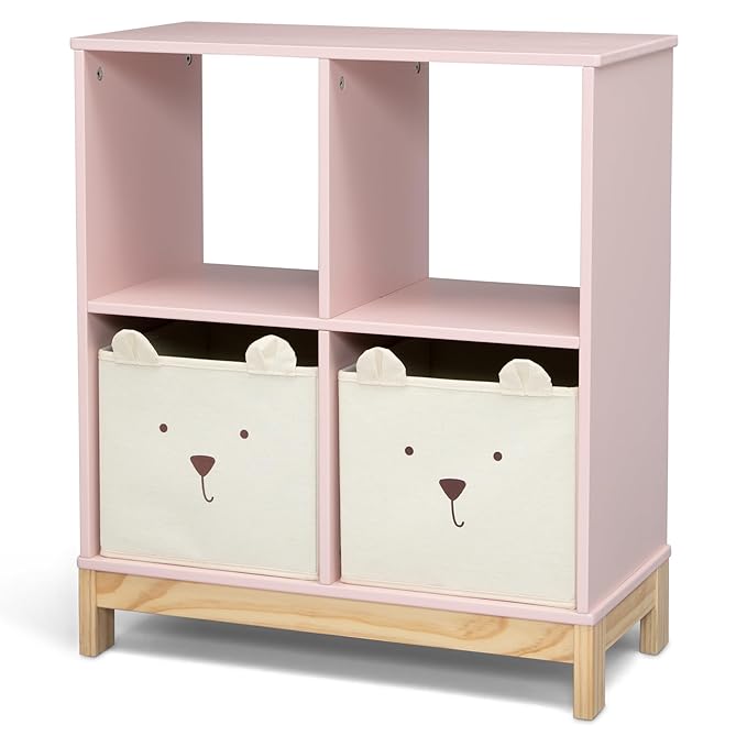 Delta Children babyGap Graham 4-in-1 Convertible Crib with Storage Drawer + Brannan Bear Bookcase with Bins + Brannan Bear Wall Shelf with 4 Hooks, Blush Pink/Dark Pink (Bundle)
