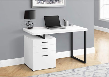 Monarch Specialties 7646 Computer Desk, Home Office, Laptop, Left, Right Set-up, Storage Drawers, 48" L, Work, Metal, Laminate, White, Black, Contemporary Desk-48 R Face, 47.25" L x 23.75" W x 30" H